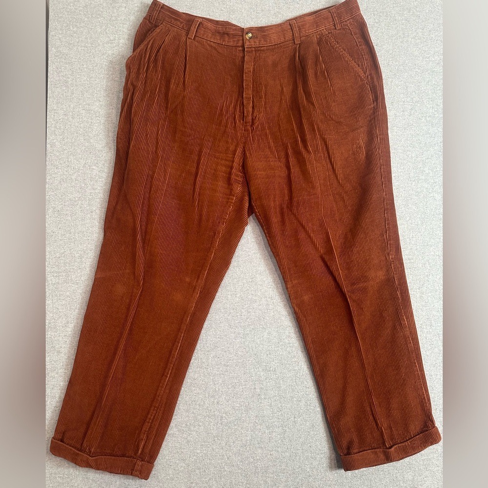 VTG Y2K Double Pleat Corduroy Pants Men 38 Orange Brown Wide Wale Cuffed